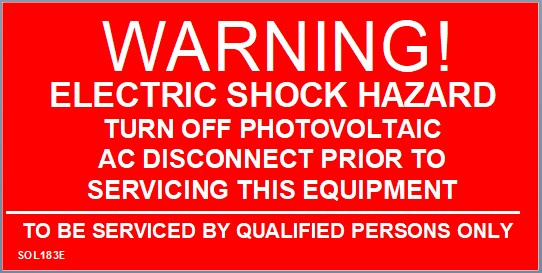 2" X 4" Engraved Solar Placard - "WARNING, TURN OFF PHOTOVOLTAIC AC DISCONNECT....."